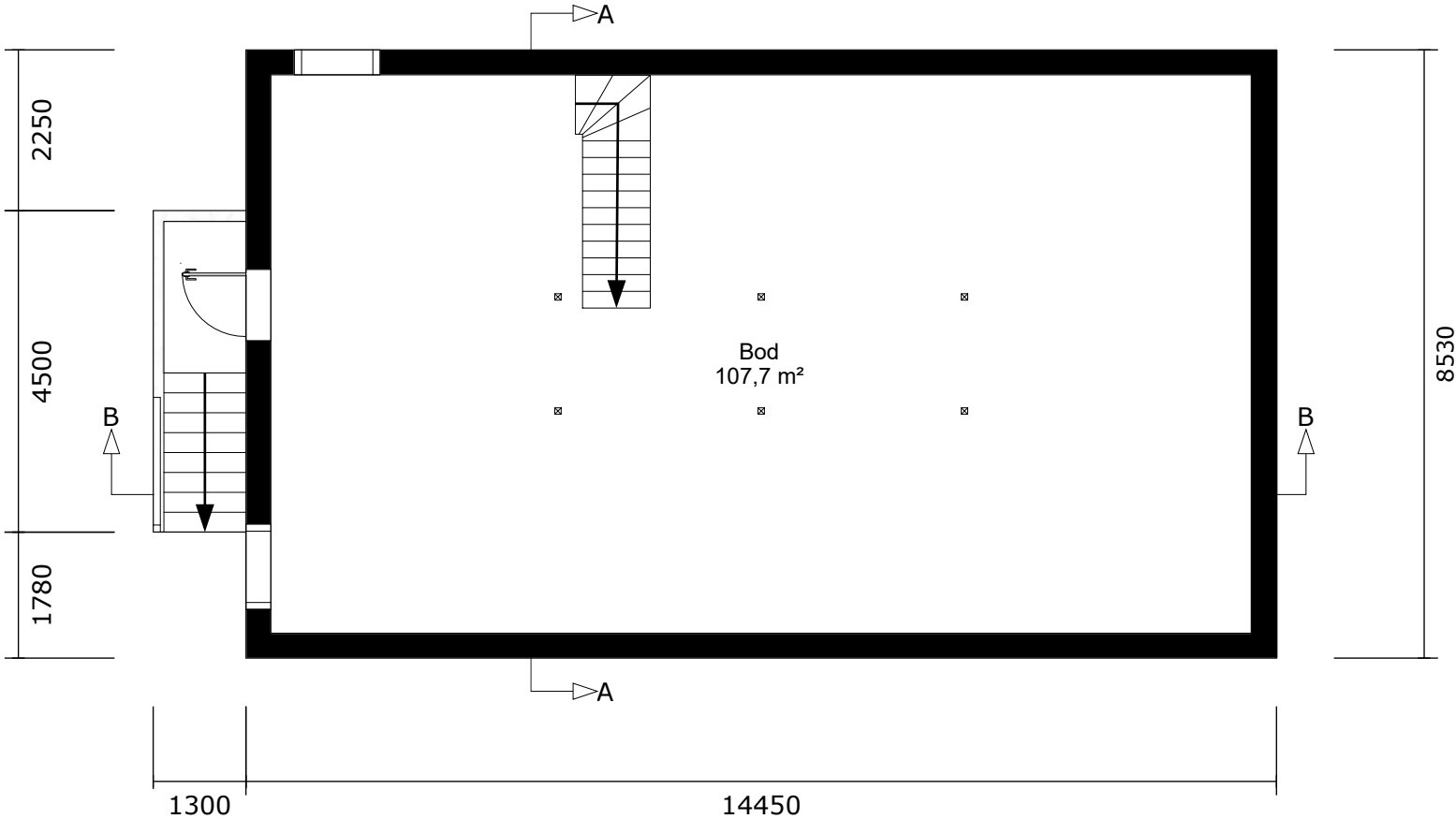 E1 – Plan kjeller (råkjeller/bod)