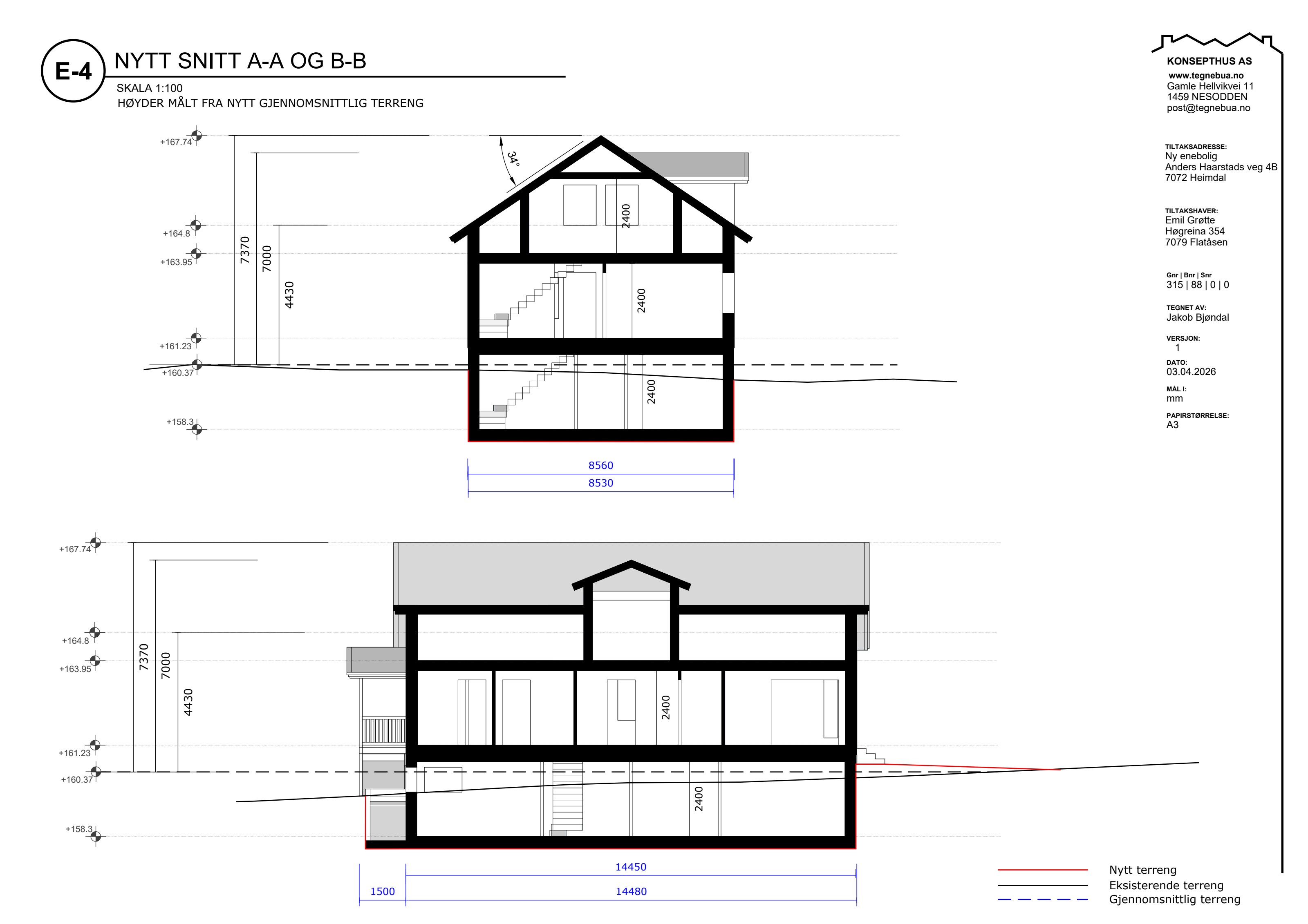 E4 – Snitt A-A og B-B