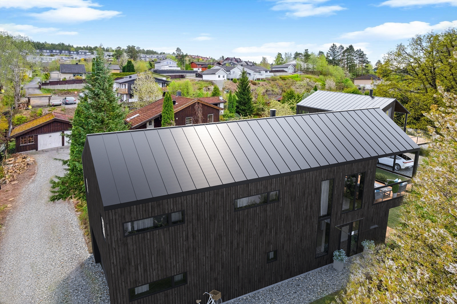 Dronebilde av tomtene