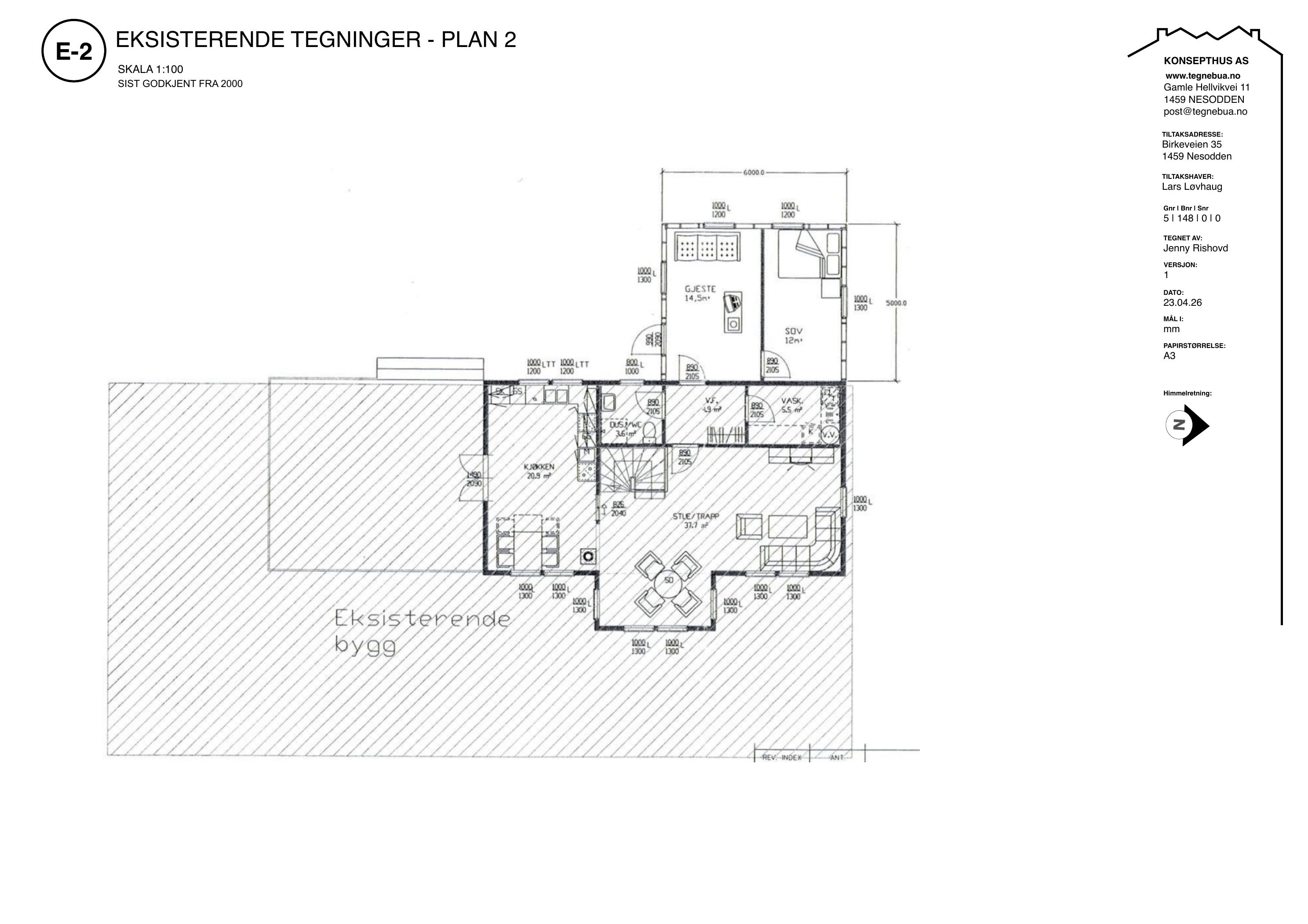 E-2 Eksisterende tegninger – plan 2