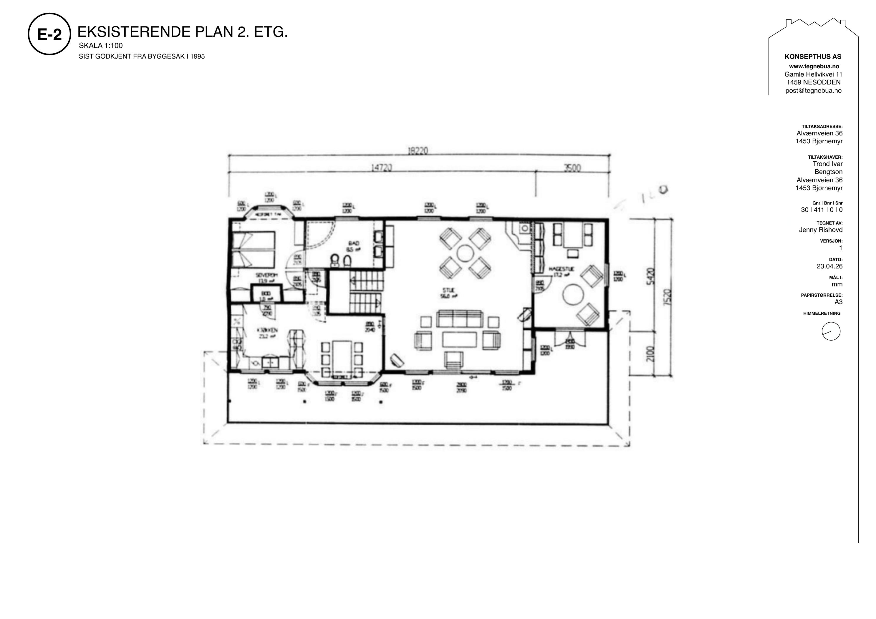 E-2 Eksisterende plan 2. etg.